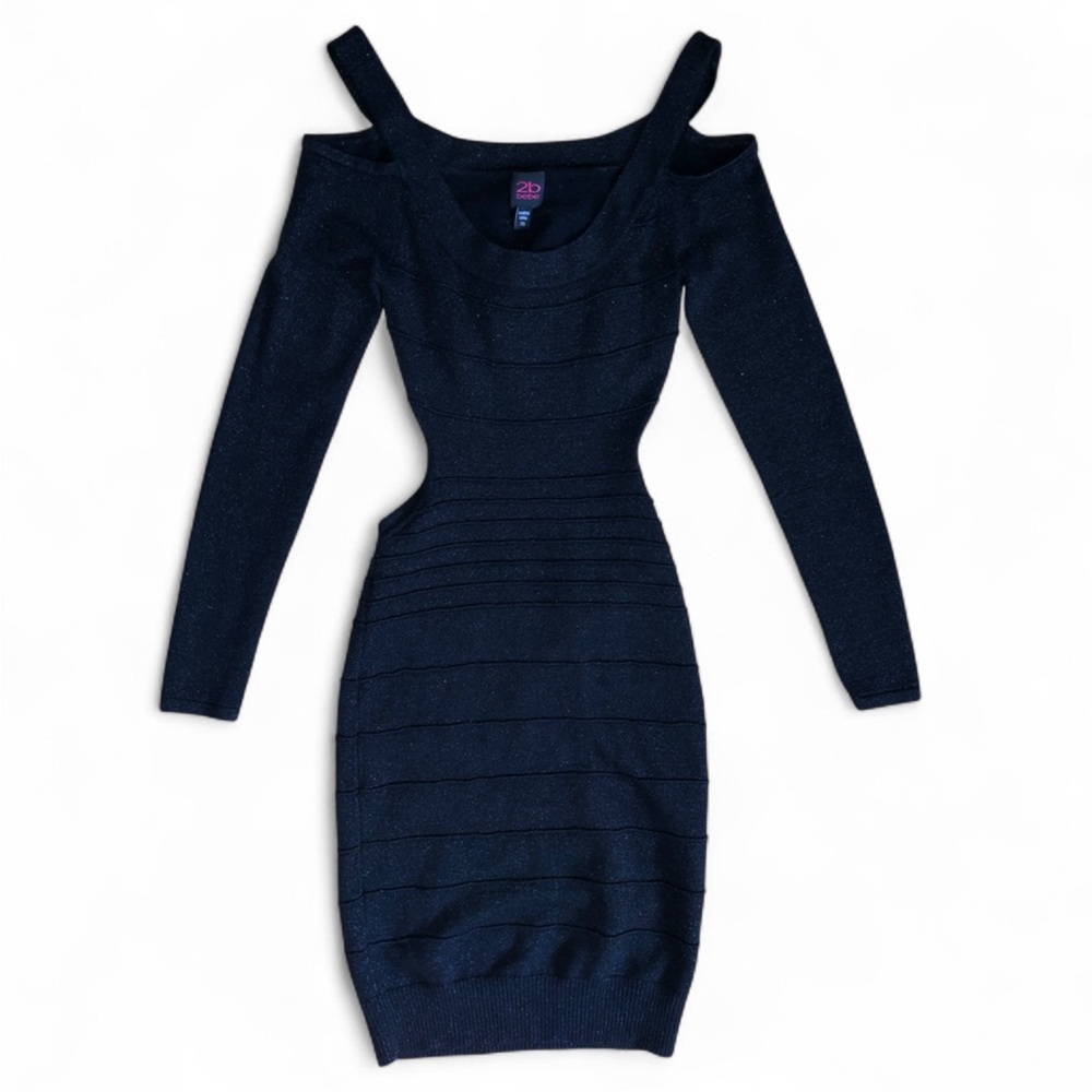 2B BEBE Black Metallic Spandex Body-Con Bandage Dress